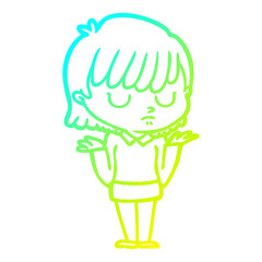 cold gradient line drawing cartoon woman