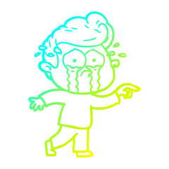 cold gradient line drawing cartoon crying man
