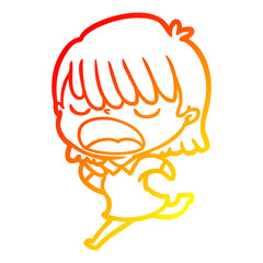 warm gradient line drawing cartoon woman talking loudly