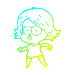 cold gradient line drawing cartoon girl pouting