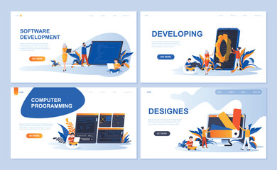 Set of landing page template for Software, Developing, Designer, Programming. Modern vector illustration flat concepts decorated people character for website and mobile website development.