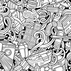 Bathroom hand drawn cartoon doodles seamless pattern.