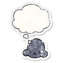 cartoon cloud and thought bubble as a distressed worn sticker