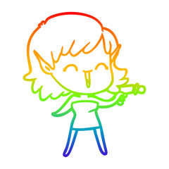 rainbow gradient line drawing cartoon elf girl