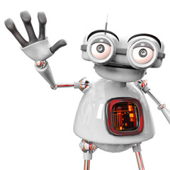 retired old robot in a white bacground
