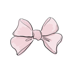 Pink cute bow, vintage hand drawn vector illustration. Fashion style illustration