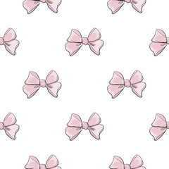Nettes nahtloses Muster mit schönen handgezeichneten rosa Schleifen. Vektor-Doodle-Illustration. Stoffdesign, Tapete, Verpackung.