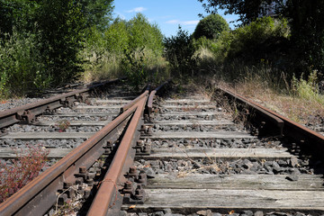 Fototapeta premium Die gesperrte Eisenbahnstrecke Eifelquerbahn bei Ulmen in der Eifel 2019 - Stockfoto