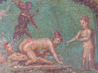 Sex frescoes in Pompeii, the ancient Roman city, destroyed in 79 BC by the eruption of Mount...