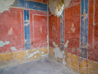 Frescoes in Pompeii, the ancient Roman city, destroyed in 79 BC by the eruption of Mount Vesuvius. UNESCO World Heritage Site.