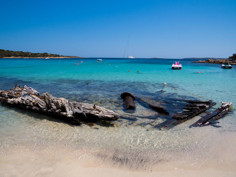 Spiaggia del Relitto (Shipwreck Beach) on the Island of Caprera in the La Maddalena archipelago in the northern part of Sardinia, Italy