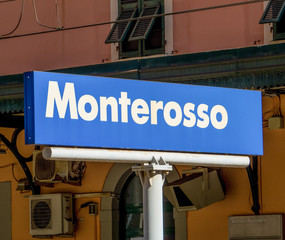 Monterosso train station sign. Monterosso is usually the starting point to visit the other four...
