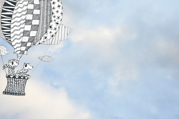  sketch_pattern_balloon_dogs_sky_clouds__by_jziprian