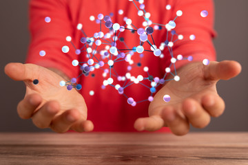 Abstract futuristic - Molecules technology with polygonal shapes on dark blue background.