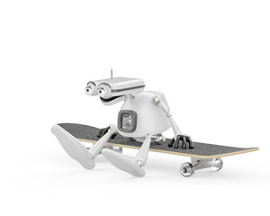 vintage robot is on the skate in a white background