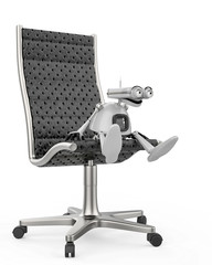 vintage robot boss is on the chair in a white background