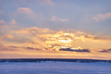 sunset in winter. winter evening landscape.