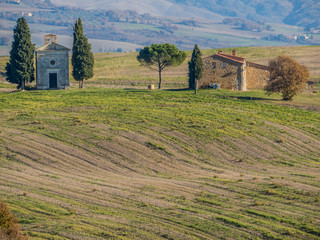 Obraz premium Amazing landscape with the Vitaleta Chapel, Val d'Orcia, Tuscany, Italy