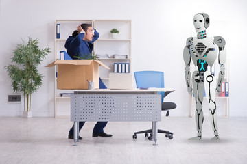 Concept of robots replacing humans in offices