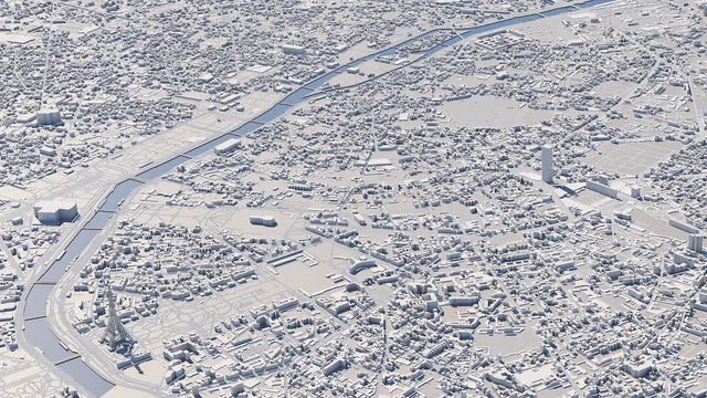Areal View of Paris City 3d Map Animation