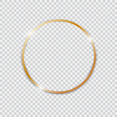 Gold shiny glowing vintage round frame.