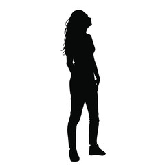 Vector silhouette of woman  standing, business people, black color,  isolated on white background