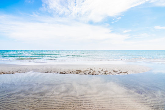 View of Mae Ram Phueng Beach, the beautiful and quiet for relaxation on the good holiday, is the attractions in Rayong, Thailand.