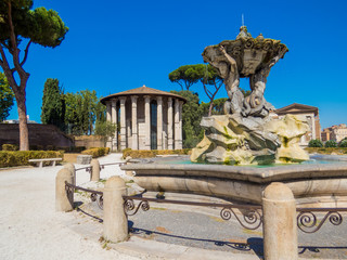 Temple of Hercules Victor and the Fountain of the Tritons in Rome, Italy