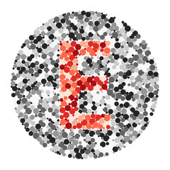 E letter color distributed circles dots illustration