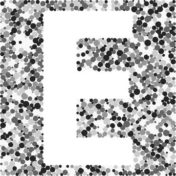 E letter color distributed circles dots illustration