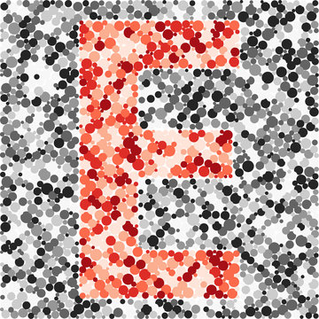 E letter color distributed circles dots illustration