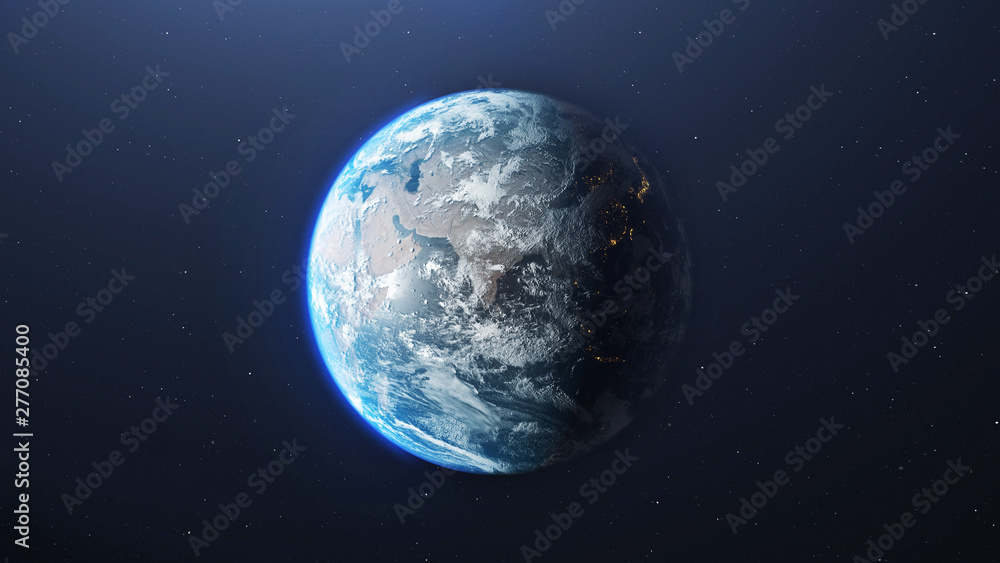 Wall mural earth from space with city lights in the night part , 3d rendering of planet earth, elements of this