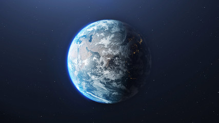 Fototapeta na wymiar Earth from space with city lights in the night part , 3d rendering of planet Earth, elements of this image are provided by NASA