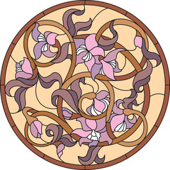 Abstract floral ornament stained glass window. Mosaic - 277085825
