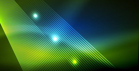 Neon glowing wave, magic energy and light motion background