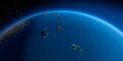 Detailed Earth. South Pacific. Fiji, New Caledonia, Solomon Islands