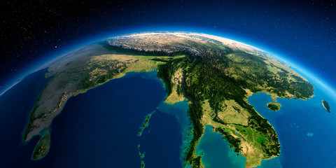 Detailed Earth. The eastern part of India, Bangladesh, Nepal, Bhutan, Myanmar, west of Thailand © Anton Balazh