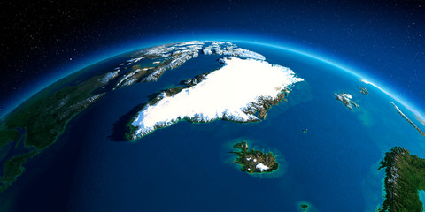 Detailed Earth. Greenland and Iceland