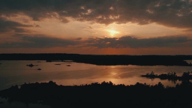 Gorgeous Aerial Establishing Shot Of Georgian Bay, Ontario. Cinematic 4K Footage.