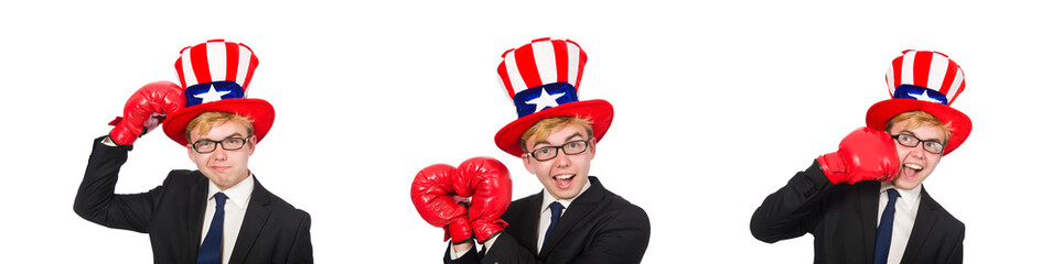 Man wearing hat with american symbols