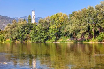 flowing water of Brenta river in Bassano del Grappa
