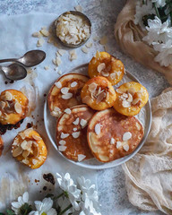 Pancakes with Peaches on White Background