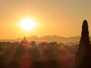 Magical sunrise over the temples in Bagan, Myanmar