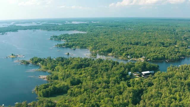 Gorgeous Aerial Establishing Shot Of Georgian Bay, Ontario. Cinematic 4K Footage.