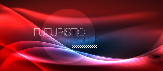 Glowing abstract wave on dark, shiny motion, magic space light. Techno abstract background