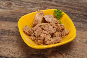 Canned tuna fish in the bowl