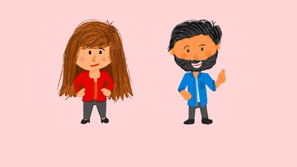 hand draw of man and woman cartoon style