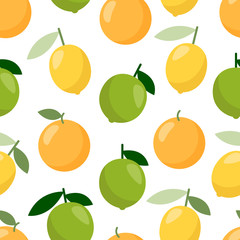 Lime orange lemon pattern, great design, web, print. Fruit food. Seamless vector texture.