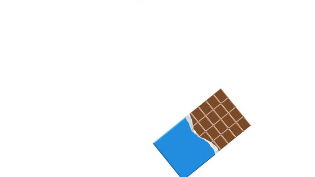 Falling colored chocolate bars over white screen background. Seamless looping animated backdrop