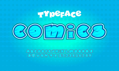 Vector of modern comical font and alphabet